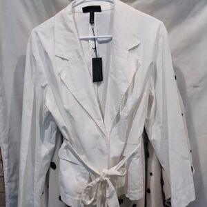 Lane Bryant OFF WHITE Stretch Linen JACKET, belted - NWT, Sz 14, pockets